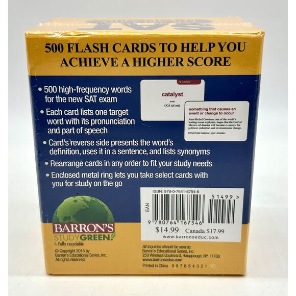 New Barron's SAT Vocabulary Flash Cards: 500 Cards By Green M.A. Sharon Sealed - Picture 4 of 6
